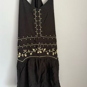 Black Halter Dress with Gold Embroidery
